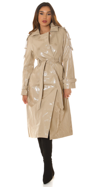 Musthave leather look coat / Trenchcoat Beige